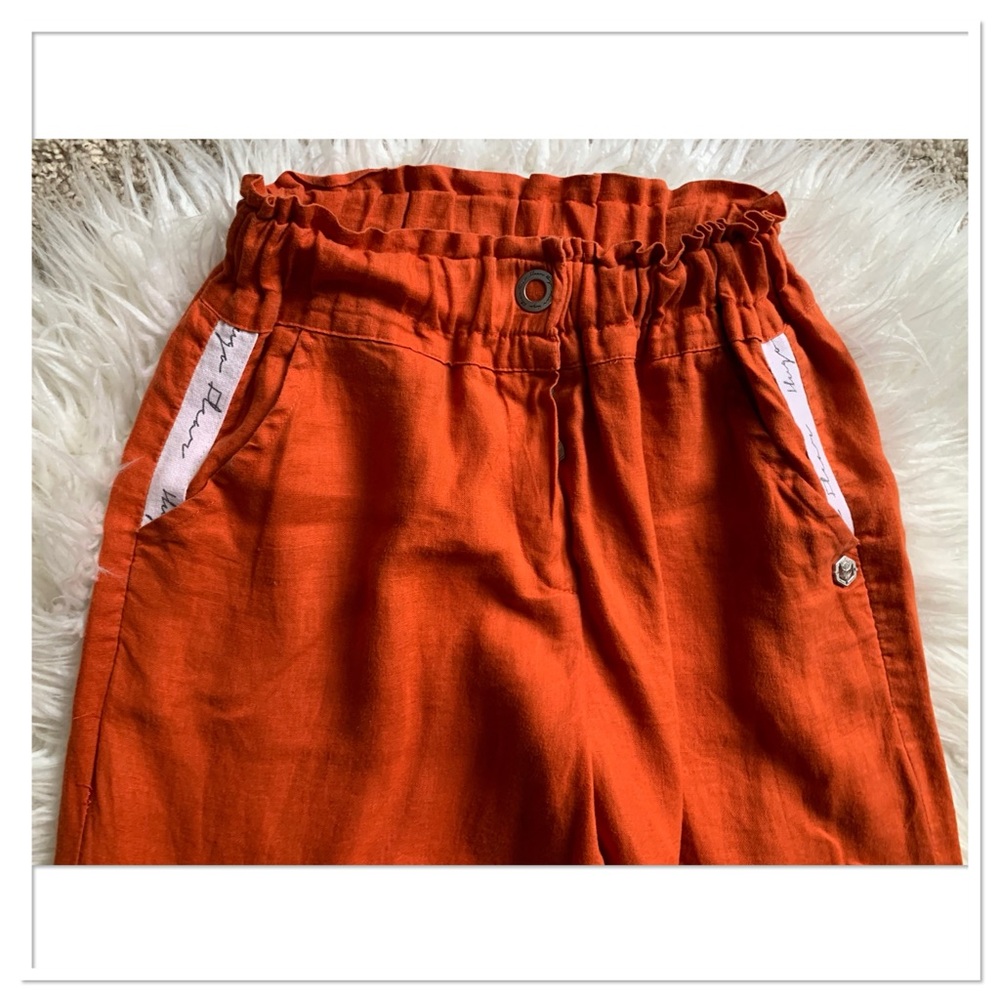 Hugo Flear Linen Pants Zip Fly Button Waist Bold Orange Size 2 - Picture 2 of 7